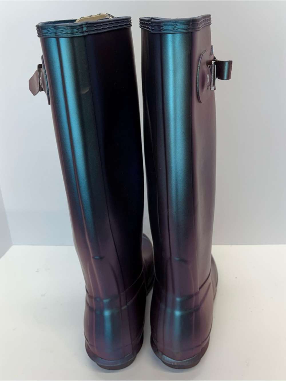 Hunter Nebula Rain Boots Size 10 Features Two Tone Blue Iridescent Finish Spring - Picture 6 of 9